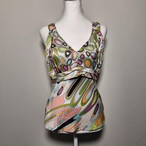 Karen Arnold 100% Washable Silk Funky Groovy Rave Psychedelic Top Blouse M